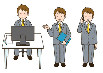 仕事中のビジネスマンのイラスト