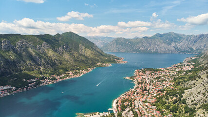 Fototapeta na wymiar Aerial view of Kotor and the Bay of Kotor. Montenegro