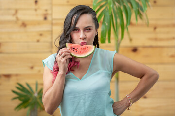 Mexican young woman summer portrait drinking cocktail