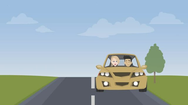 couple travelling in car 2d animation