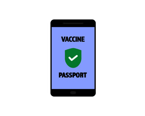 Vaccine passport app on smartphone vector - vaccination travel application on mobile device with sign of immunity from Covid-19 for safe travel after global pandemic of Coronavirus.