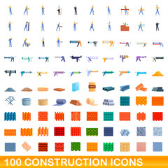 100 construction icons set. Cartoon illustration of 100 construction icons vector set isolated on white background