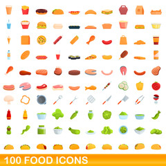 100 food icons set. Cartoon illustration of 100 food icons vector set isolated on white background