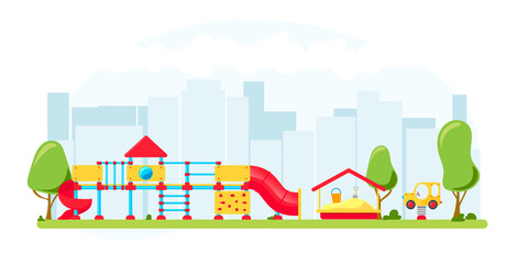 Kids playground. Set of playing equipment elements. City park concept. Vector illustration