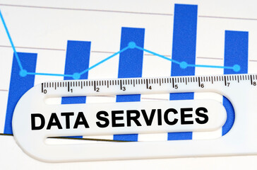 Obraz premium On the sheet with graphs there is a white ruler with the inscription - DATA SERVICES
