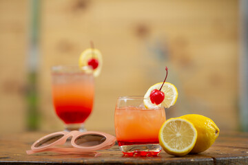 summer cocktail on wooden table