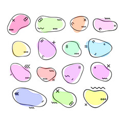 Set of modern abstract vector banners. Flat geometric shapes of different colors with black outline in memphis design style. Template ready for use in web or print design