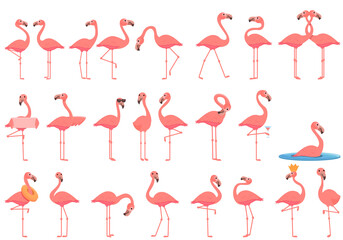 Fototapeta premium Flamingo icons set. Cartoon set of flamingo vector icons for web design