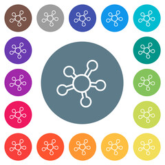 Network connections outline flat white icons on round color backgrounds