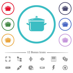 Glossy pot with lid flat color icons in circle shape outlines