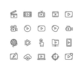 Video Play Sign Thin Line Icon Set. Vector