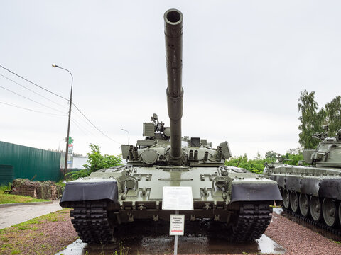 Sholohovo, Moscow Region, Russia - June 8, 2021: T80 tank at outdoor area of Museum of History of the T-34 Tank. The founder of the museum is Vasilieva, daughter of Soviet tank builder Kucherenko