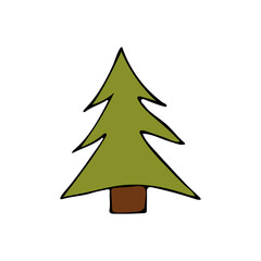 Obraz premium Colorful doodle fir tree illustration in vector. Colorful fir tree icon in vector