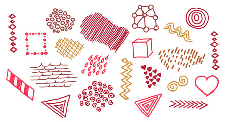 a set of geometric drawings drawn by hand with a multicolored outline, isolated on a white background. vector. Geometric doodles