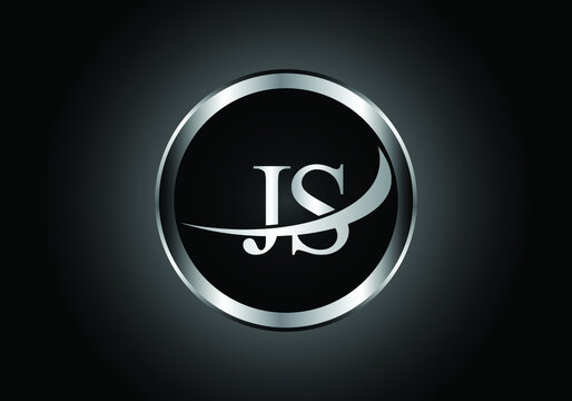silver letter JS metal combination alphabet logo icon design with grey color on Black and white gradient design for a company or business

