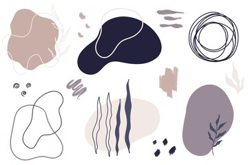 Minimalist abstract nature art shapes collection. Pastel color doodle bundle for fashion design, summer season or natural concept. 