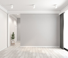 Minimalist empty room with gray wall and wood floor. 3d rendering