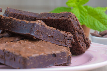 brownie pieces on a pink plate