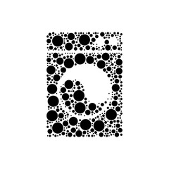 A large washer symbol in the center made in pointillism style. The center symbol is filled with black circles of various sizes. Vector illustration on white background