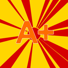 A plus symbol on a background of red flash explosion radial lines. The large orange symbol is located in the center of the sun, symbolizing the sunrise. Vector illustration on yellow background