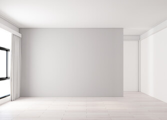 Minimalist empty room with gray wall and wood floor. 3d rendering
