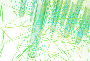 Test tube for scientific researches with helix of DNA in interior. 3d rendering
