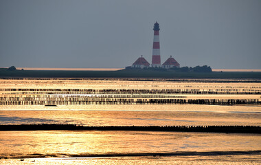 Leuchtturm Westerheversand am Abend