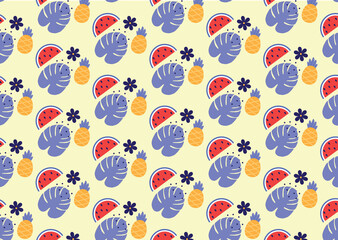 seamless pattern with watermelons and pineapple
