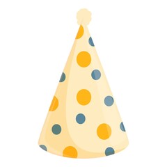 Festive hat with colored polka dots icon. Cartoon of Festive hat with colored polka dots vector icon for web design isolated on white background