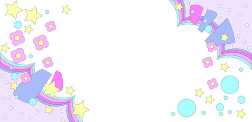 Fabric colorful pattern design. Vector flower star rainbow summer illustration. Collection of cartoon hand drawn simple shapes in modern style. wall decoration, postcard, brochure cover design sketch.