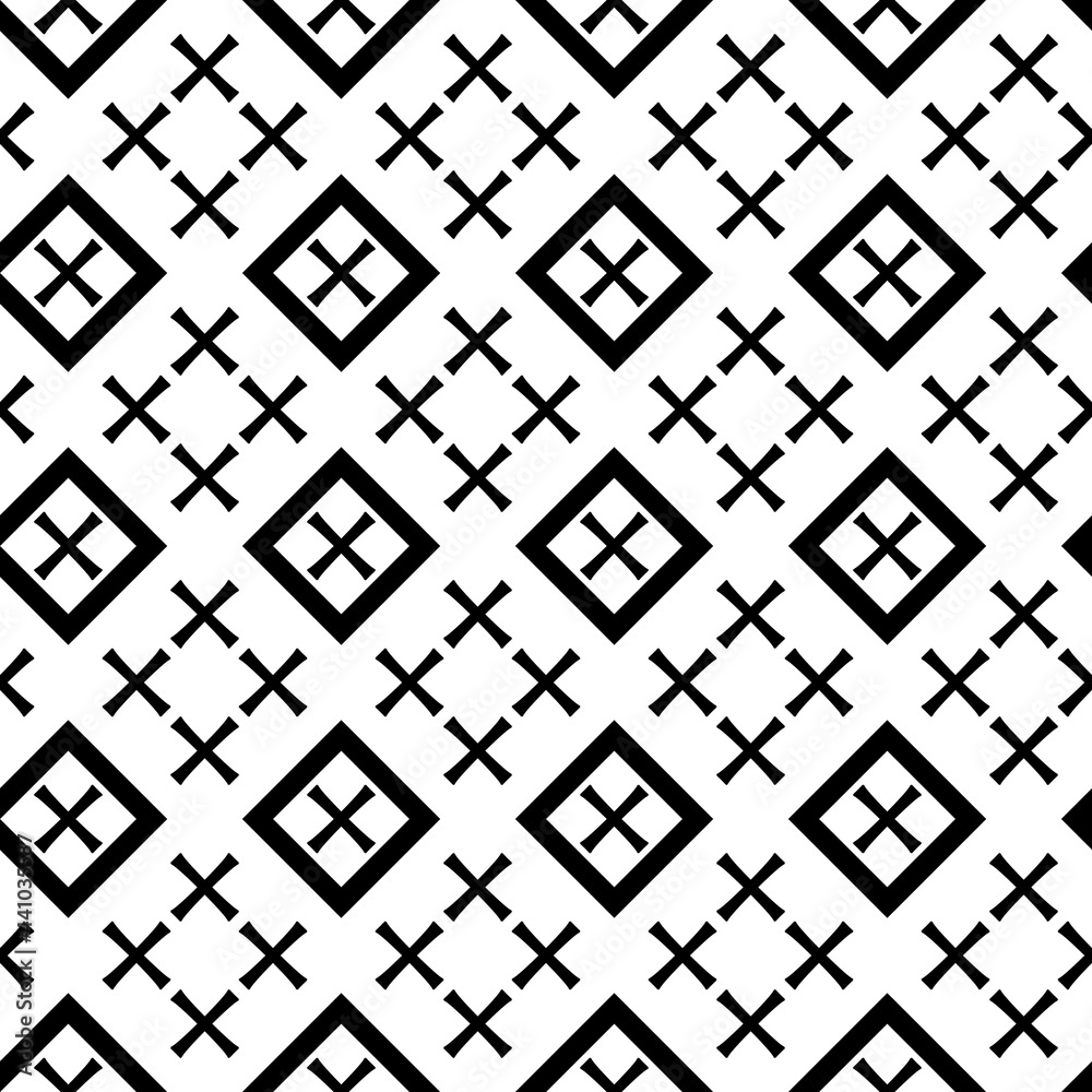 Poster Crosses and rhombuses in diagonal position. Vector and seamless shapes.