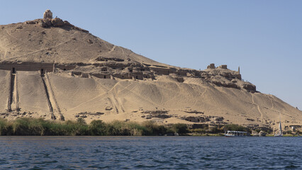Tombs along the Nile river near Aswan, Egypt