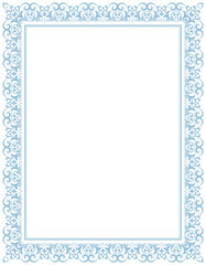 Decorative frame Elegant vector element for design in Eastern style, place for text. Floral blue and white border. Lace illustration for invitations and greeting cards
