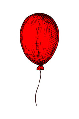 Obraz premium Hand drawn red balloon isolated on white. Vector illustration in sketch style