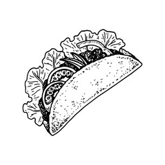 Hand drawn Mexican tacos. Vector illustration in sketch style