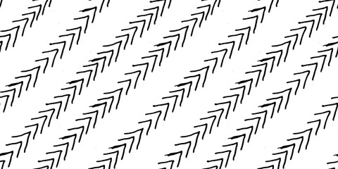 seamless pattern of geometric elements in the form of a herringbone on a white background, arranged at an angle of 45 degrees. A black outline pattern. Hand-drawn doodle pattern