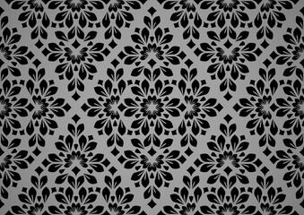 Flower geometric pattern. Seamless vector background. Black and gray ornament