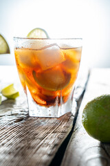 Close up of iced tea on wooden table