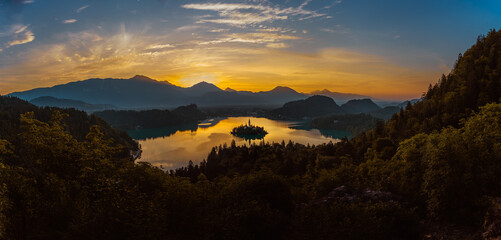 Sunrise over Lake Bled Slovenia Panorama