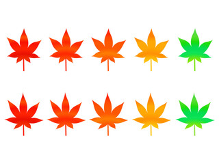 「もみじ」シンプル紅葉パーツセット（2パターン×5グラデーション(青葉〜真紅)）