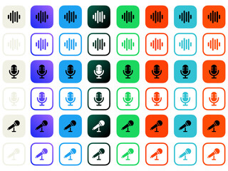 【音声チャットSNSアプリ】角丸アイコンセット（マイク & サウンドウェーブ）（3アイコン×2パターン×8色）