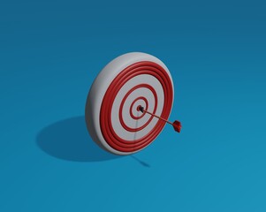 Arrow hit the center of target. Business target achievement concept.3d render illustration