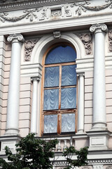 Facade of an old building with a window