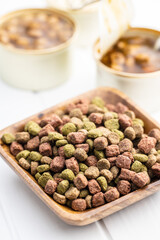 Dry kibble animal food. Dried food for cats or dogs.