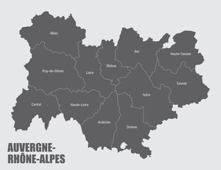 Auvergne-Rhone-Alpes administrative map - obrazy, fototapety, plakaty