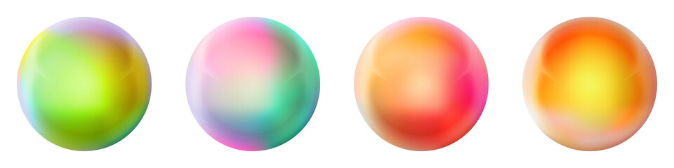 Set with glass colorful balls. Glossy realistic ball, 3D abstract vector illustration highlighted on a white background. Big metal bubble with shadow