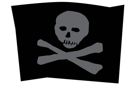Pirate flag. Jolly Roger. Skull with bones on a black background. Vector image for prints, poster and illustrations.