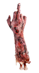undead hand in obscene gesture showing middle finger, punk gesture for halloween - obrazy, fototapety, plakaty