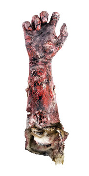 zombie hand on isolated white background, undead hand for haloween.