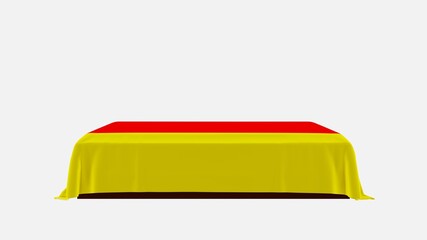 Side View of a Casket on a White Background covered with the Country Flag of South Ossetia